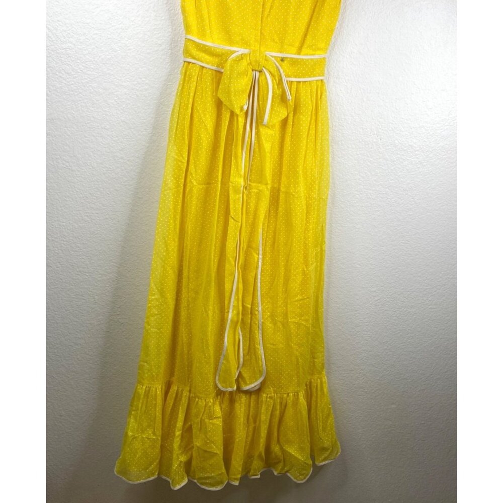 Vintage Miss Elliette Dress Sleeveless Maxi Micro Polka Dot Ruffle Hem Yellow 8 - Picture 14 of 16